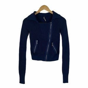 Max Women Long Sleeve Navy Blue knit Jacket